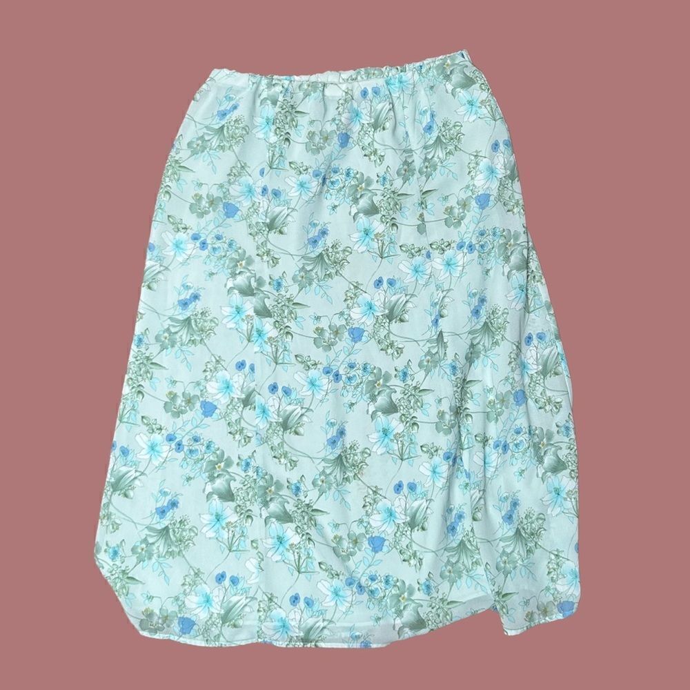 Vintage Pastel Green Floral Midi Skirt // petite Cottagecore soft girl feminine